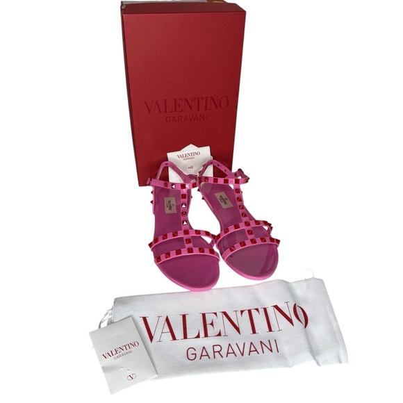 Valentino Garavani Pink Rockstud Cage Flat Jelly Sandals size 41/ US 10.5 - Picture 2 of 11